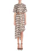Short-sleeve Camo-print Shift Midi Dress W/