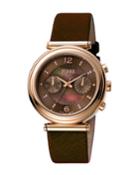 Women's 36mm Stainless Steel Day/date Watch With Leather Strap, Rose/brown