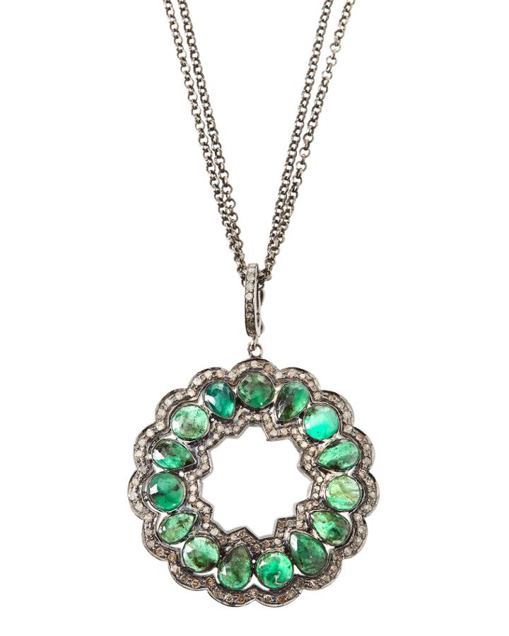 Emerald & Diamond Open Pendant Necklace