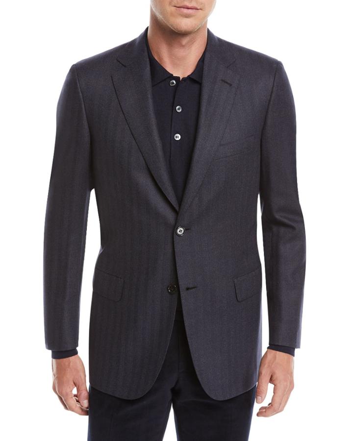 Men's Striped Herringbone Two-button Jacket