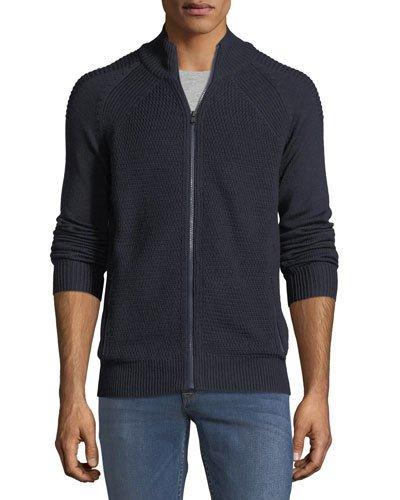 Textured-knit Mock-neck Cardigan