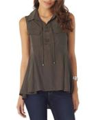 Sleeveless Lace-up Top, Olive