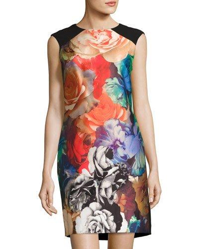 Printed Cap-sleeve Sheath Dress,