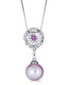 Classic 14k White Gold Diamond & Garnet Pearl Pendant Necklace