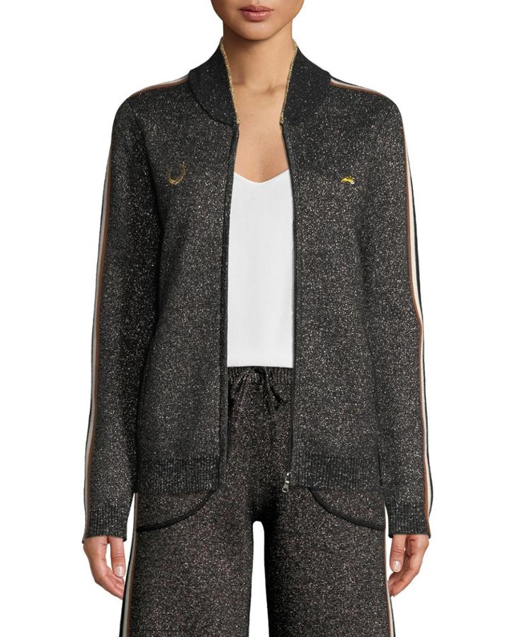 Race Track Zip-up Metallic Track Jacket W/
