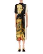 Portrait-print Silk Midi Dress With Pockets