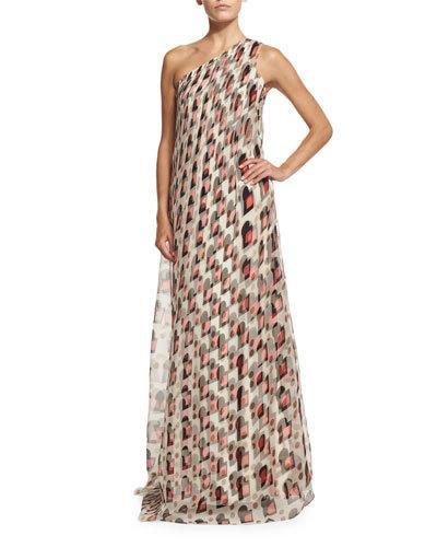 One-shoulder Draped Gown, Pink/sand