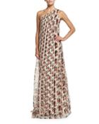 One-shoulder Draped Gown, Pink/sand