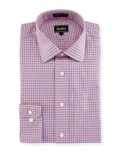 Trim-fit Non-iron Dobby Check Dress Shirt, Orange/blue