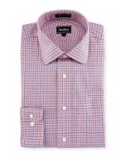 Trim-fit Non-iron Dobby Check Dress Shirt, Orange/blue