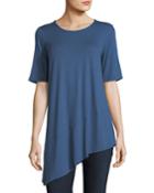 Short-sleeve Lightweight Viscose Jersey Asymmetric Hem Top