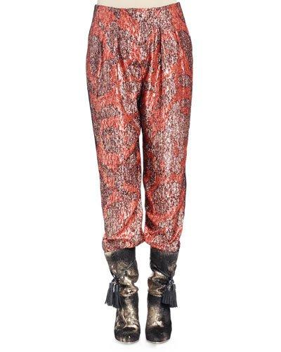 Metallic-print Pajama Pants, Fire Red