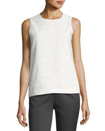 Burnout Jacquard Shell Silk Top, Off White