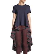 Flared Back High-low Plaid Top