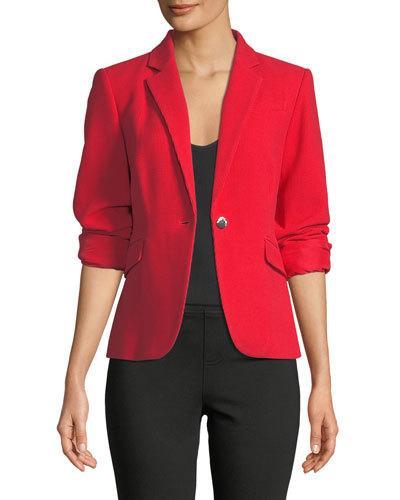 Grid-knit One-button Blazer Jacket
