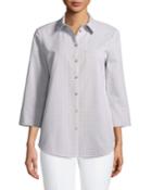 Paget Gingham Wide-sleeve Button-front Blouse