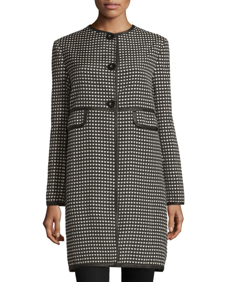 Max Studio Heart-print Jacquard Jacket, Black/white, Women's, Size: Small, Black/ Whi