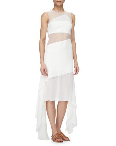 Rectangle-paneled Tulle-inset Dress, Calcite