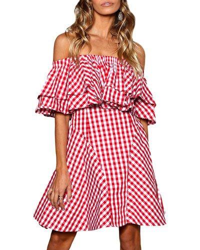 Piper Off-the-shoulder Gingham Dress