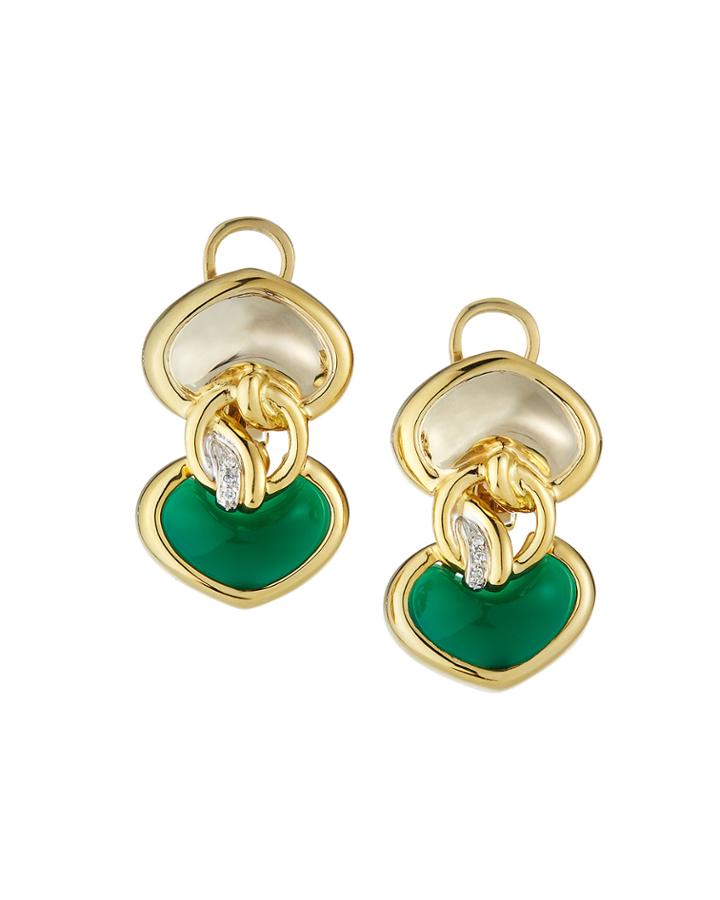 Estate 18k Gold Agate Heart & Diamond Earrings