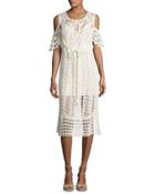 Cold-shoulder Macrame Midi Dress, White