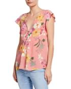 Paloma Floral V-neck Flutter-sleeve Top