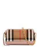 House Check And Leather Clutch Bag, Pink