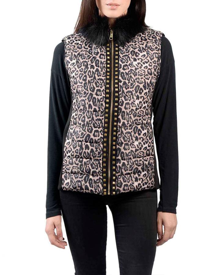 Studded Leopard-print Faux-fur Vest