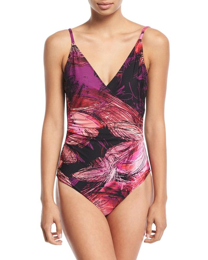 Wrap-front Floral One-piece