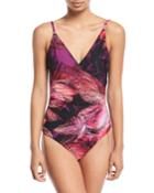 Wrap-front Floral One-piece