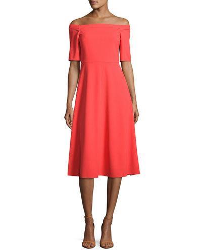 Off-the-shoulder Crepe Midi Dress, Red