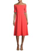 Off-the-shoulder Crepe Midi Dress, Red