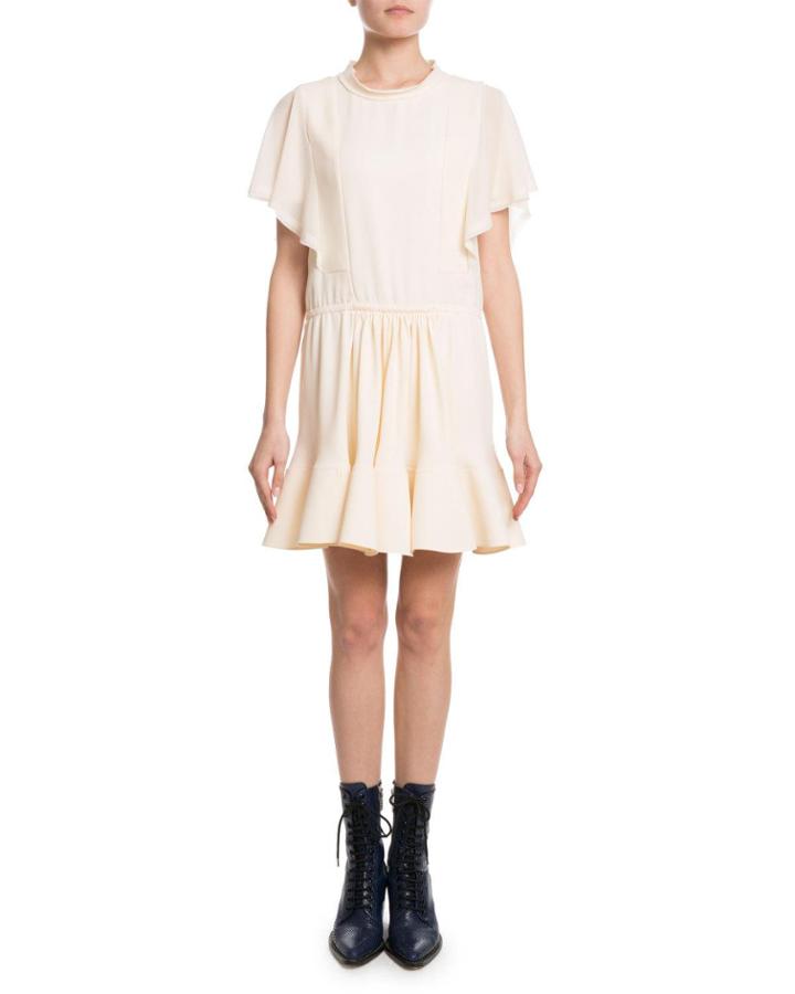 Flutter-sleeve Drawstring-waist Light-cady
