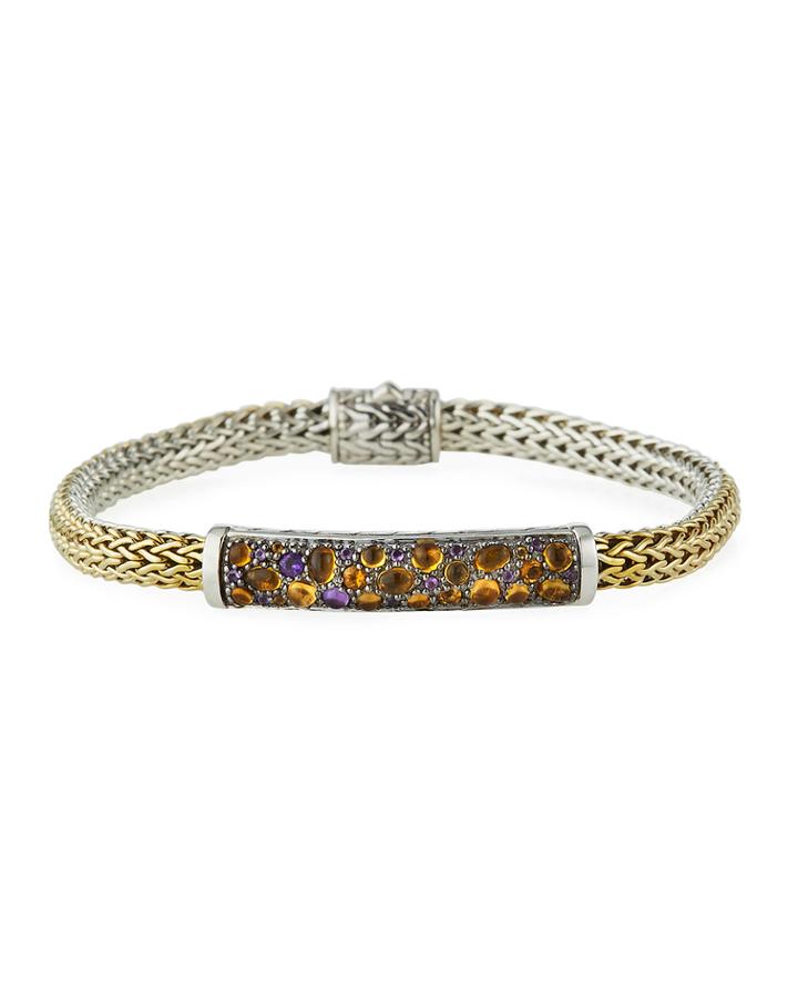 Classic Chain Citrine & Amethyst Bracelet W/ 18k Gold,