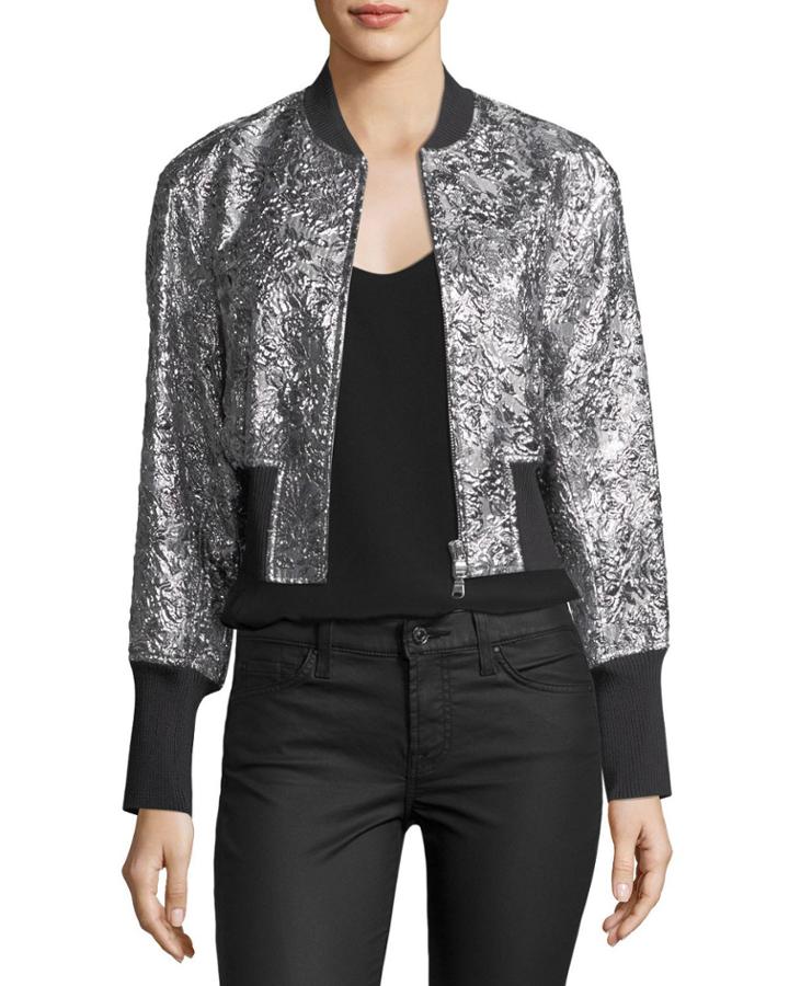 Metallic Floral Burnout Bomber Jacket