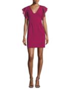 Glowing Flutter-sleeve Ponte Dress