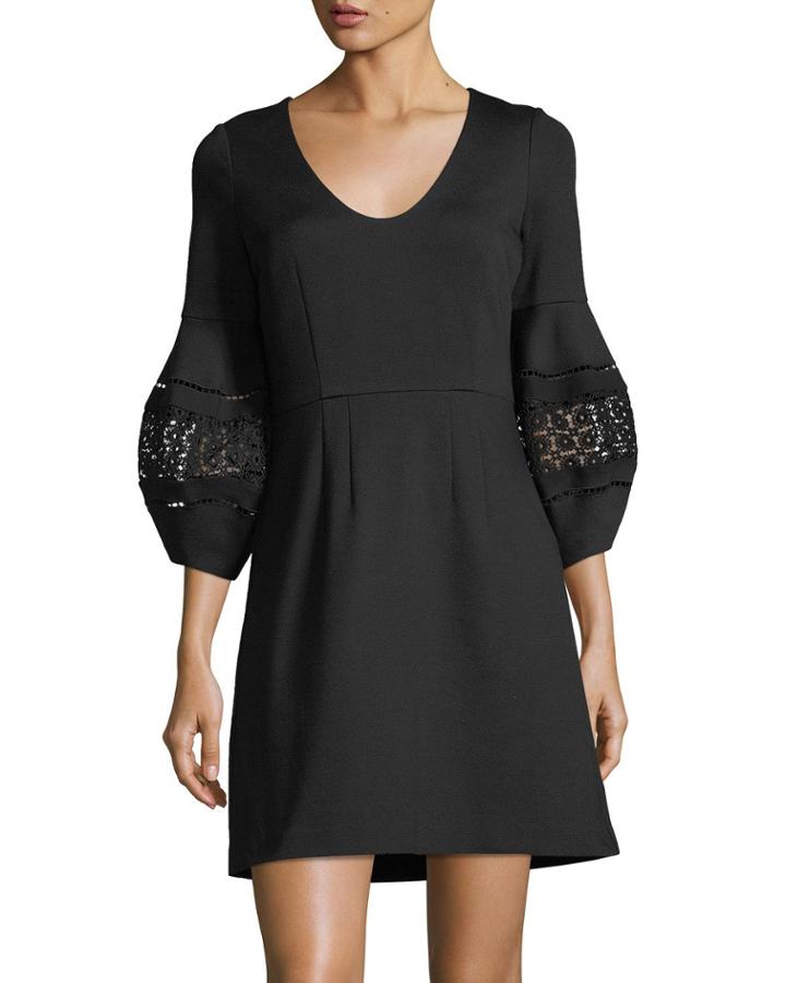 Tropical Ponte Lace-sleeve Dress