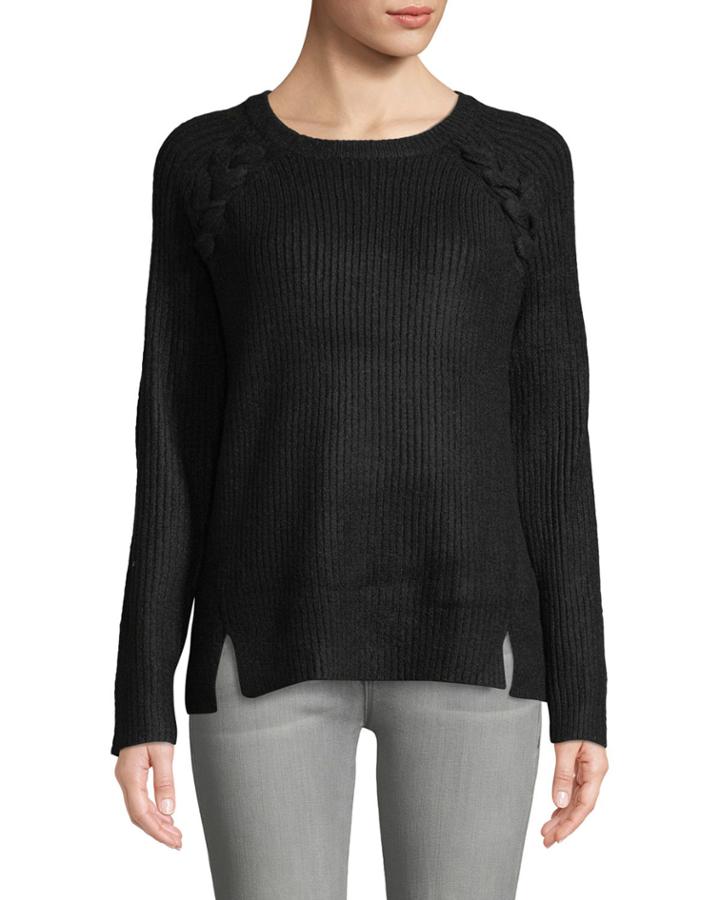 Lattice-shoulder Ribbed Pullover