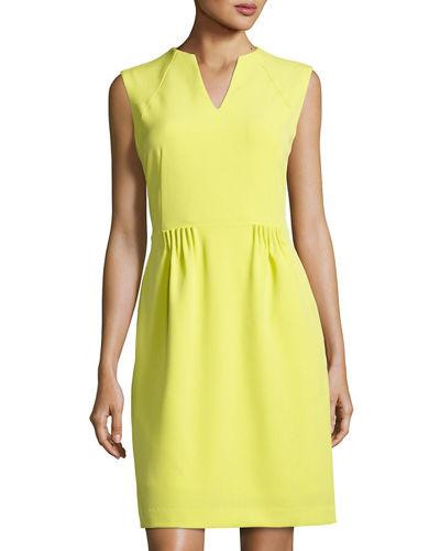 V-neck Pleated Crepe Dress