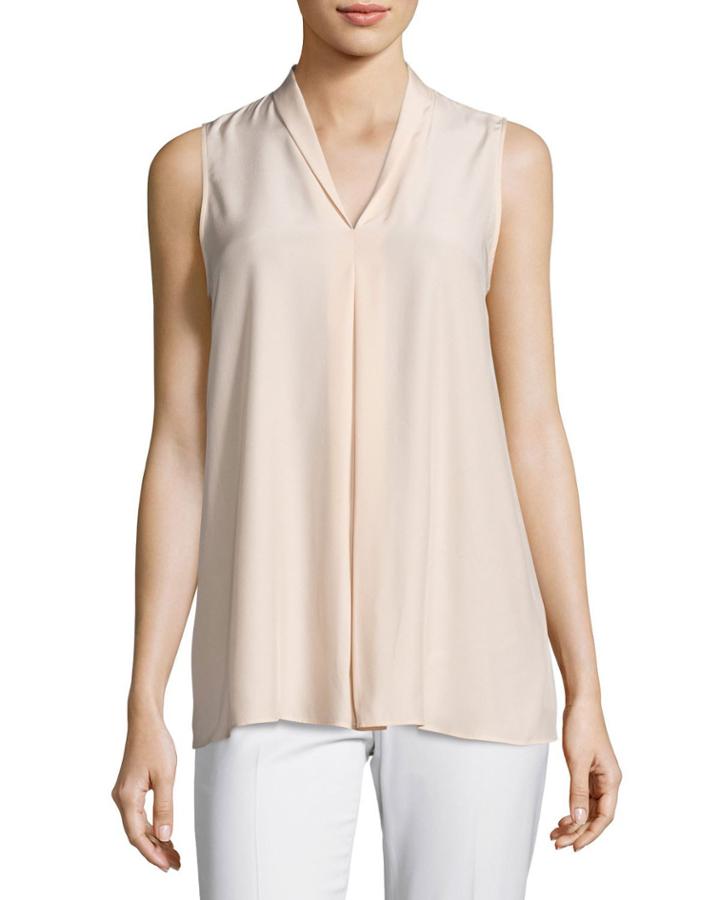 Nora Sleeveless Pleated Matte-silk Blouse,