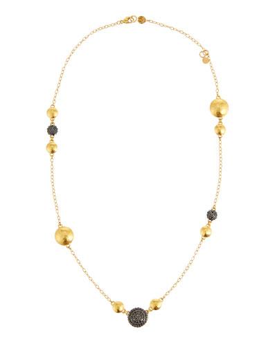 Short Black Diamond Lentil Station Chain Necklace