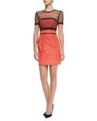 Short-sleeve Dress W/ Net Overlay