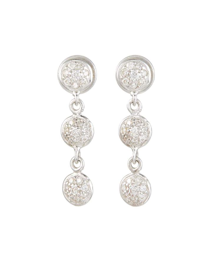 18k White Gold Delicate Triple Diamond Drop Earrings