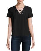 Lace-up Short-sleeve Top, Blackbird