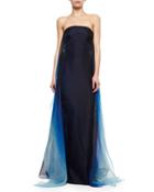 Strapless Ombre-flutter Organza Gown, Indigo
