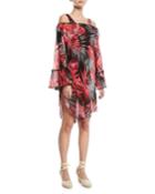 Off-the-shoulder Printed Tulle Coverup Tunic