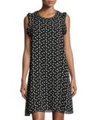 Dot-print Georgette Dress, Black Pattern