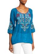 Muna Embroidered Scoop-neck 3/4-sleeve Georgette Blouse