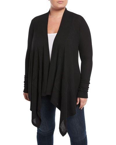 Waffle-knit Open-front Cardigan,