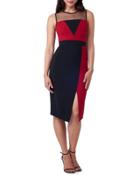 Illusion-top Colorblock Dress, Red/black